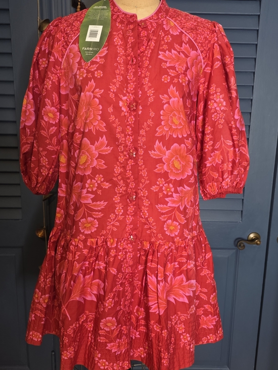 FARM Rio Dresses & Skirts - FARM Rio Hot Pink and Red Floral Button-Front Mini Dress